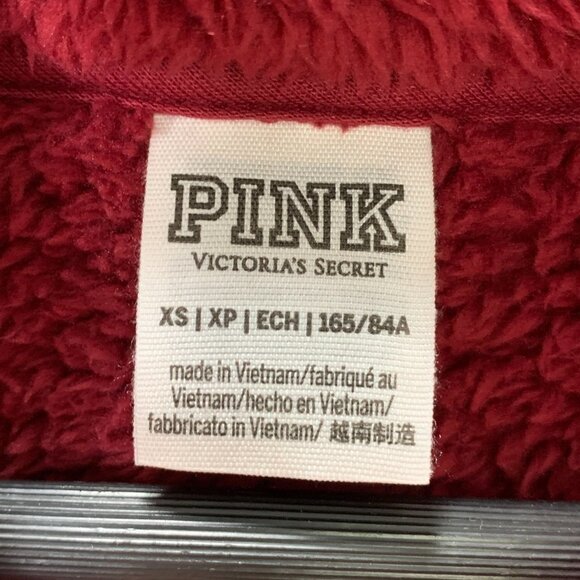 PINK Victorias Secret Sweatshirt Womens XS Fuzzy Fleece 1/4 Zip Pullover Pockets - Picture 5 of 10